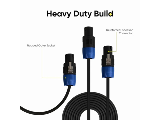 2 Pack Speakon Cables 16FT Speaker Cable Heavy-Duty Speaker Cord for Amps, PA Systems, DJ & Stage Audio