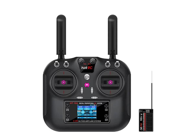 HOTRC HT-10A 2.4Ghz 10CH Transmitter And F10A Receiver Combo For Multiple RC Devices Including Aircraft, Vehicles, B
