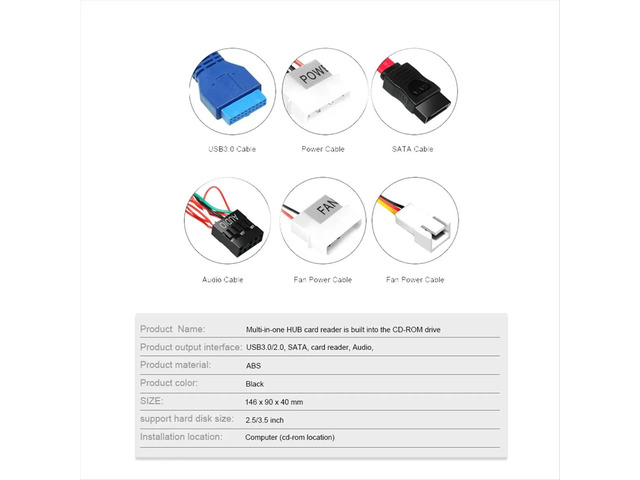 5.25 Inch Media Dashboard with USB 2.0/3.0 E-SATA SATA Multi-Card Reader for Desktops