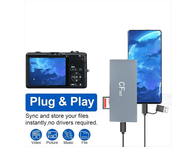 6 in 1 CFast Card Reader Read Simultaneously USB C CFast 2.0 Card Reader USB Card Reader for CFast//MS/SD/TF/XD Card