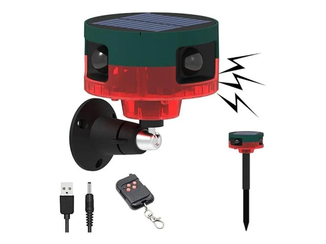 Solar Infrared Motion Sensor Waterproof Outdoor Animal Repeller 129Db Dog Barking Sound Alarm Motion Sensor