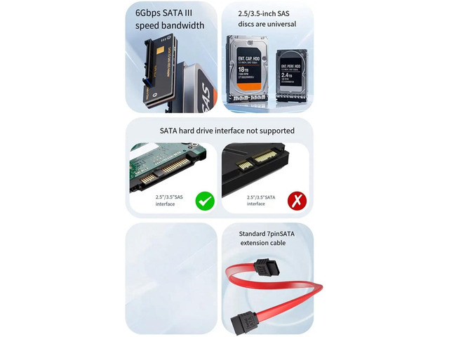 512-Sector 29PinSAS-to-SATA3.0 Adapter Board Supports 2.5'/3.5' Desktop Drives 6Gbps with 7pin SATA Extension Cable