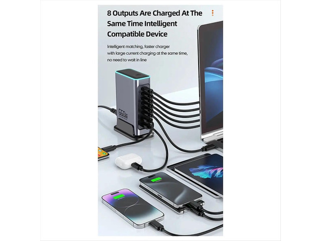 660W GaN Charger USB C Fast Desktop 8-Port USB Type C PD Charger 3.0 Fast Charger for 16/15 for EU-PLUG