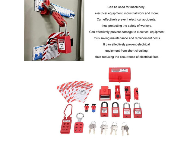 IDUD Electrical Lockout Tagout Kit, Universal Clamp On Circuit Breaker Lockouts Loto-Safety Locks Hanging Tags Set