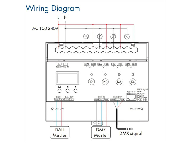 For 4-Channel Switch With OLED Display Screen Relay 4CH Dry Contact Output 4 Address -RDM Din Rail 100-240VAC