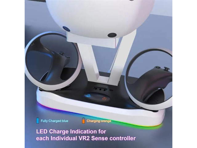 For PS VR2 Charging Station with Colorful RGB Light and Headset Holder,VR Game Controller Charging Dock Charging Stand