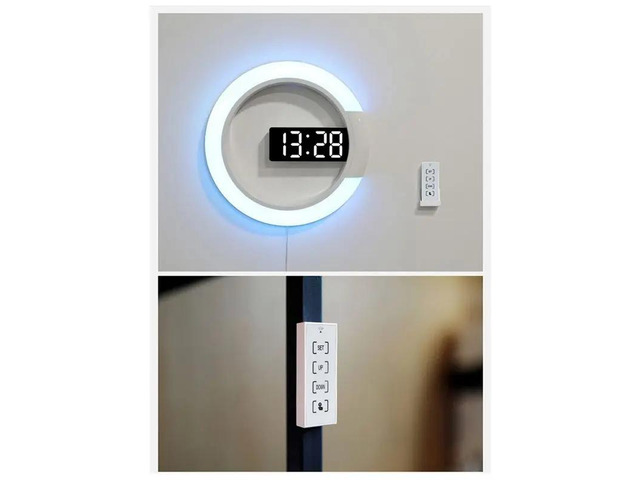 LED Digital Wall Clock Digital Display Temperature 7 Colors 3D Bedroom Living Room Decoration Digital Mirror Alarm Clock