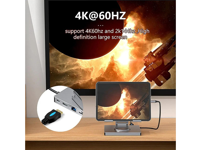 9 in 1 USB C Hub with 360Â° Rotating Stand -Compatible 4K60Hz PD 100W USB 5Gbps SD TF Aux 3.5mm for Pro Tablet