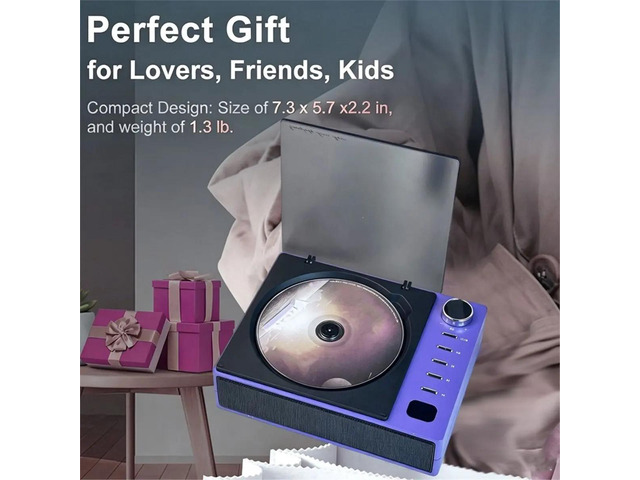 CD Player Personal Desktop CD Player Speakers Bluetooth Rechargeable Small Compact Retro CD Players for Hotels