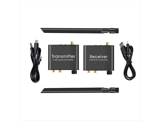 Audio Transmitter and Receiver 50M 5.8G Audio Adapter with 3.5mm R/L Converter for TV Box DVD PC