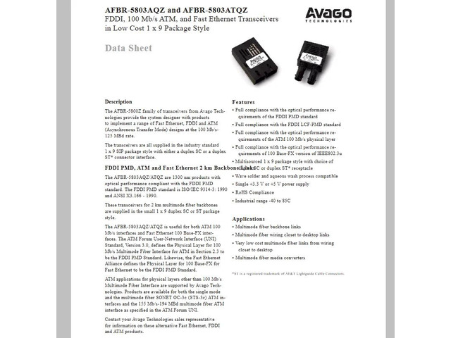 AFBR-5803 AFBR-5803ATQZ ZIP9 Fiber Optic Receiver Transmitter
