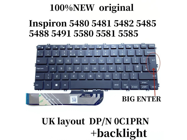 100%UK layout For Inspiron 5480 5481 5482 5485 5488 5491 5580 5581 5585 Laptop Keyboard with backlight C1PRN