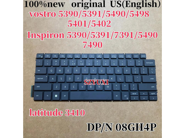 100%US English For vostro 5390 5391 5490 5498 5401 5402 Inspiron 5390 5391 7391 5490 7490 latitude 3410 keyboard 8GH4P