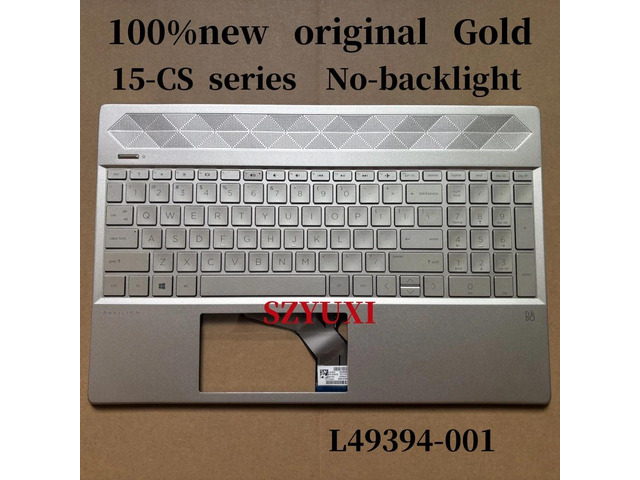 100%US English GOLD Forpavilion 15-CS laptop keyboard Palmrest Assembly TOP cover No-backlight L49394-001