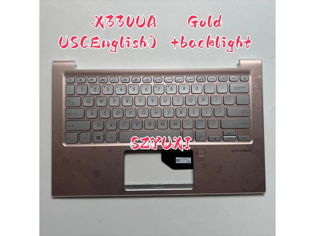 100%US English GOLD For X330 X330UA laptop keyboard Palmrest Assembly TOP cover C case backlight 90NB0JF1
