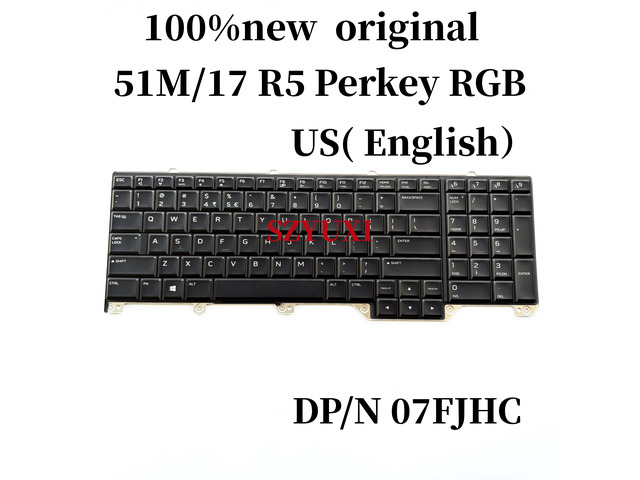 100%US English For area 51m backlight keyboard 17 R5 Perkey RGB 07FJHC 7FJHC NSK-EEPBC