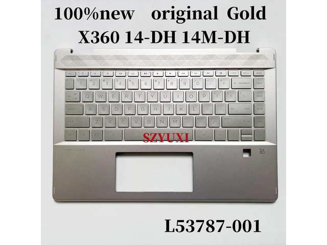 100%US English Gold ForPavilion X360 14-DH 14M-DH laptop keyboard Palmrest Assembly TOP cover backlight L52787-001