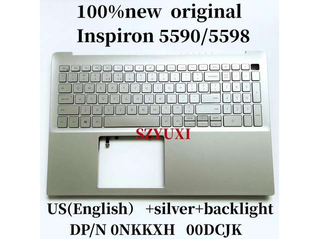100%US English SILVER For Inspiron 5598 5590 laptop keyboard Palmrest Assembly WITH backlight 0DCJK NKKXH