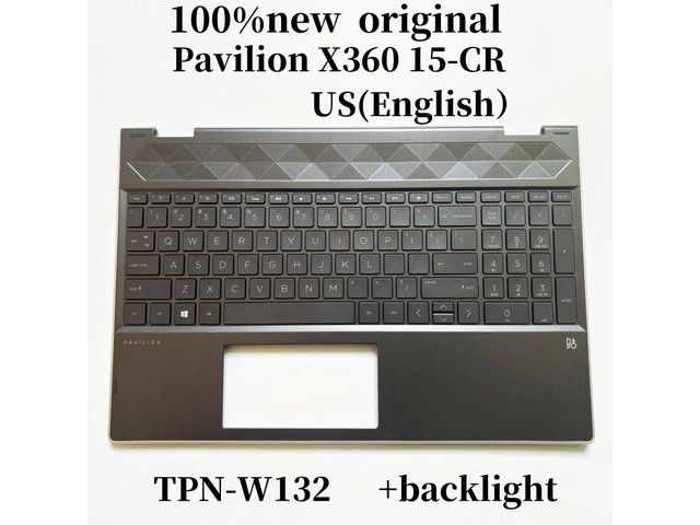 100%US English TPN-W132 Forpavilion 15-CR keyboard Palmrest Assembly top cover C case with backlight