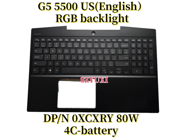 100%US English silver For G5 5500 Laptop keyboard Palmrest Assembly TOP cover C case backlight XCXRY 1RPF5