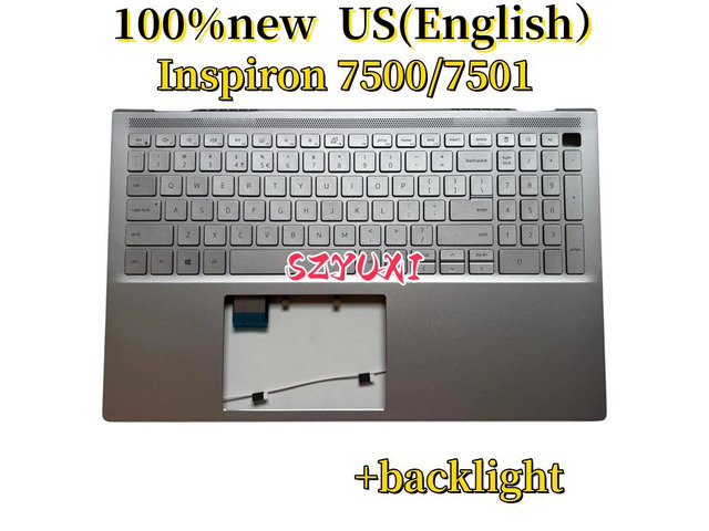 100%US English silver For Inspiron 7500 7501 Laptop keyboard Palmrest Assembly TOP cover C case backlight P6DJ4 FY5WK