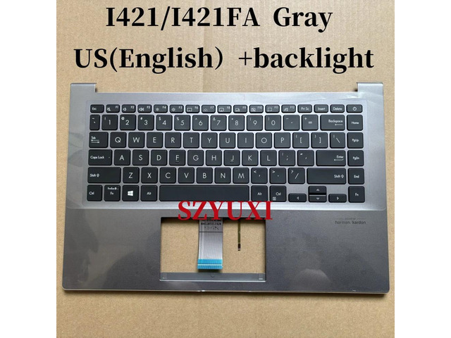 100%US English For I421 I421FA laptop keyboard Palmrest Assembly TOP cover C case GRAY backlight 90NB0PZ5