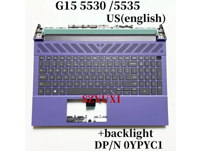 100%US English For G15 5530 5535 Laptop Keyboard Palmrest Assembly TOP COVER with Backlight YPYC1
