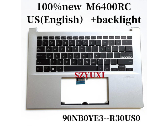 100%US English For M6400 M6400RC laptop keyboard Palmrest Assembly TOP cover C case silver backlight 90NB0YE3