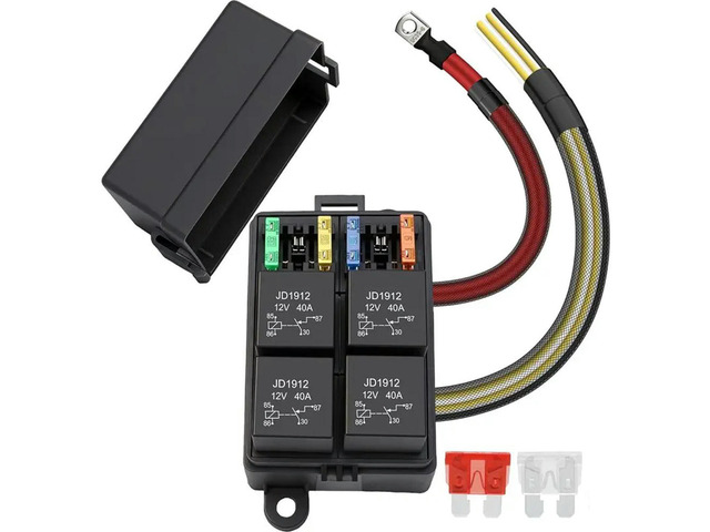 12V 4 Way Fuse Relay Box,4 Relays And 4 ATC/ATO Blade Fuses, Universal Block For Car Truck Marine Boat