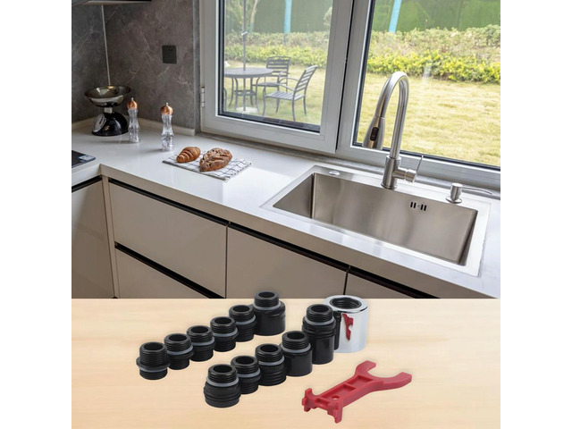 For Kitchen Faucet Pull Out Adapter Kit 12 Pieces Thread Connectors for Multiple Faucet Sizes Including G1 2 and 5 8 18UN