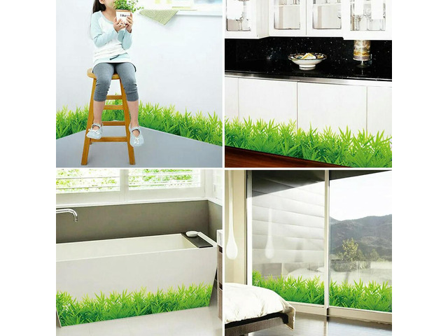 Removable PVC Wall Sticker with Green Grass Pattern for Living Room Bedroom Office Cafe Bathroom Decor for Smooth Dry Surfaces