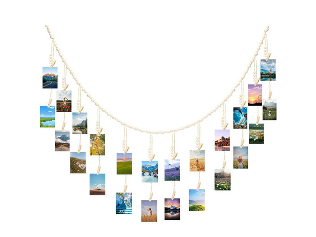Mother's Day Boho Photo Decor Boho Style Photo Garland Hanging Decoration Personalized Wall Art 24 Wooden Clips