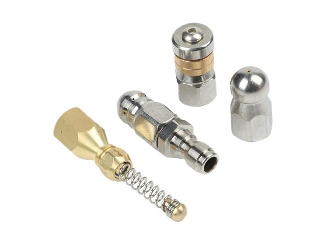 Pipe Cleaning Nozzle Kit with 14 Inch Quick Connect Sewer Jetting Nozzles Stainless Steel Includes Tape and Accessories