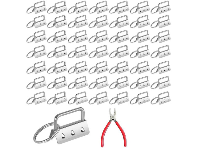 DIY Craft Kit with 50 Snap Fastener Keychains and Pliers for Lanyard and Bracelet Construction Made from Iron Material