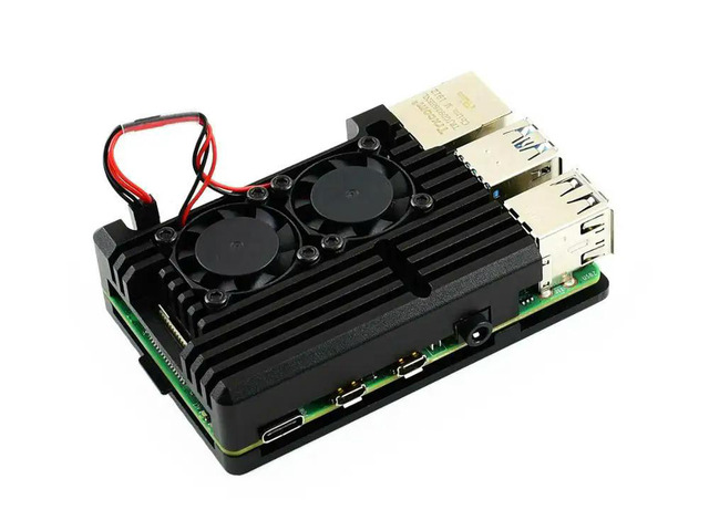 Aluminium Alloy Case for Raspberry Pi 4 Model B Black Armour with Dual Cooling Fans