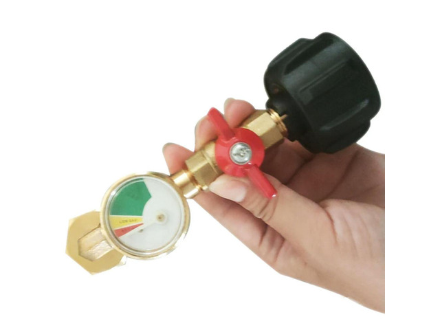 1 lb Propane Tank Refill Adapter with Brass Body and 3-Color Gauge for Accurate Level Monitoring During Refill