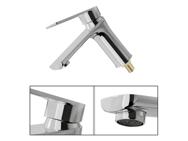 Stainless Steel Bathroom Basin Mixer Tap with Water Saving Aerator Single Lever Control 16.8x4.5x15 cm llic Luster