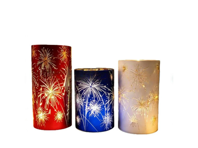 13cm Etched Firework Hurricanes Etched Glass Hurricanes For Weddings Firework Centerpieces Warm White Ambient Glow