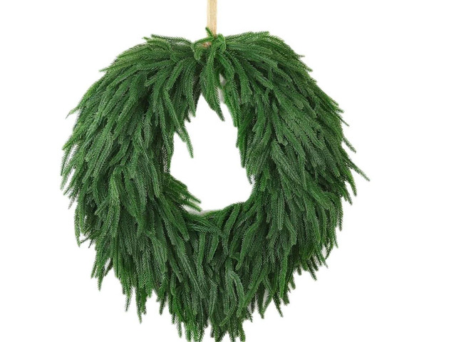 50cm Handmade Holiday Wreath in Norfolk Pine Design for Indoor Outdoor Use Rustic Rural Style Seasonal Front Door Decor