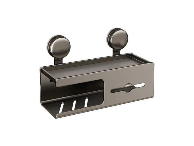 Compact Suction Cup Box for Bathroom Walls Designed to Maximize Vertical Space While Holding Paper Towels and Essentials