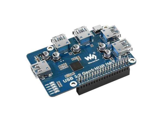 USB 3.2 Gen1 HUB HAT for Raspberry Pi, 4x USB 3.2 Gen1 Ports, Driver-Free