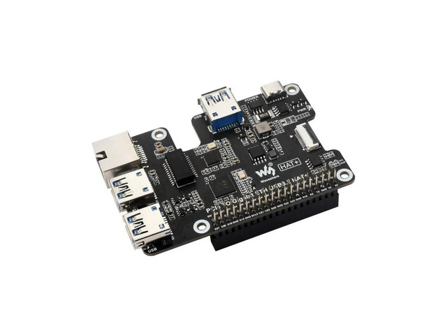 PCIe To Gigabit Ethernet And USB 3.2 Gen1 HAT For Raspberry Pi 5, 3x USB 3.2 Gen1, 1x Gigabit Ethernet, Driver-Free