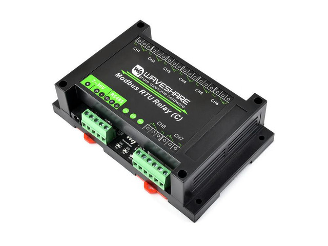 Modbus RTU 8-ch Latching Relay Module (C) with RS485 Interface, Multi Isolation Protection Circuits, Rail-mounted Case