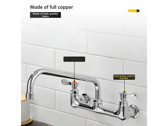 8 Inch Solid Brass Commercial Kitchen Faucet Hot Cold Sink Mixer with Elegant Silver Finish for Professional Use