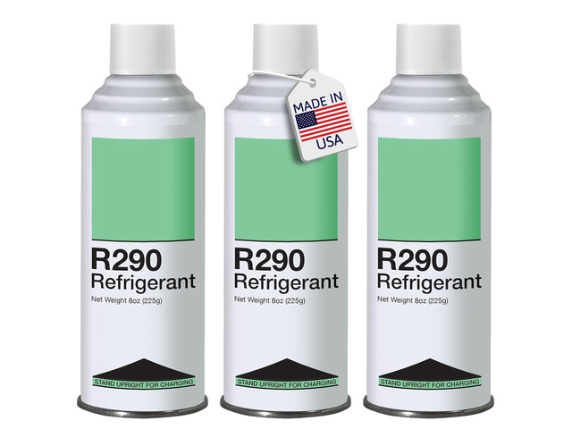 R290 Refrigerant 3-Pack - 8oz Upright Charging Self Sealing Can - Can Stand Upright While Charging - Made In The USA (Adapter Not Included)