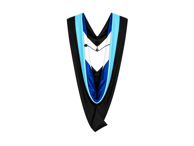 Master Graduation Deluxe Hood (Nursing, Social Work, Theology, MBA, M. Ed, M. Sc.) Apricot Salmon Peacock (Light Blue-Royal Blue/White)