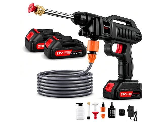 1500W Cordless Portable Washer, 870PSI Portable Power Washer, Portable car Washer with 2 Battery, 2 Nozzles, 5m Hose Cordless Jet Washers, for...