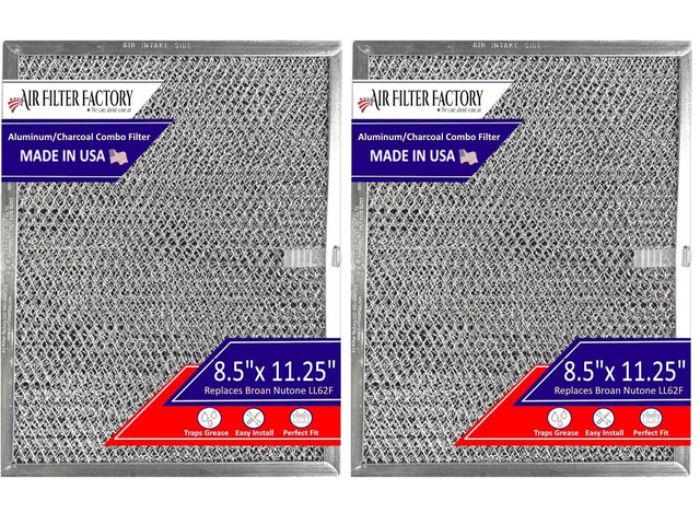 LL62F, LL6200, MM 6500 Compatible For Broan Nutone Aluminum Grease Mesh Charcoal Carbon Combo Range Hood Filter (Pack of 2)