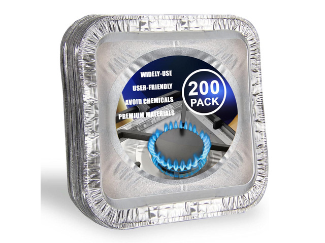 200 Pack 9 Inch Square Stove Burner Covers for Gas & Electric Stove Top, Disposable Aluminum Foil Stove Burner Liners, Stove Top Cover for Electric...