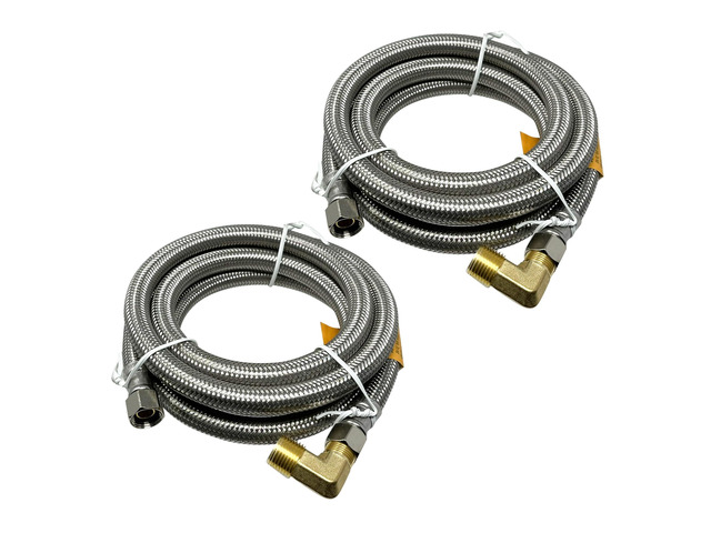 2-Pack 6-Ft Stainless Steel Dishwasher Hose with Elbow, 3/8' Comp x 3/8' Comp, Universal Dishwasher Water Supply Line, Certified Safe (9SDE-2P)